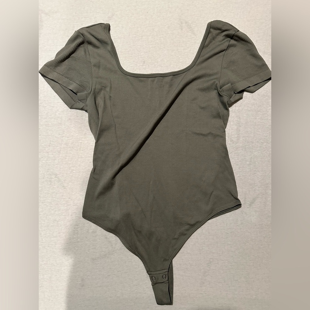 Olive Short Sleeve Ribbed Bodysuit